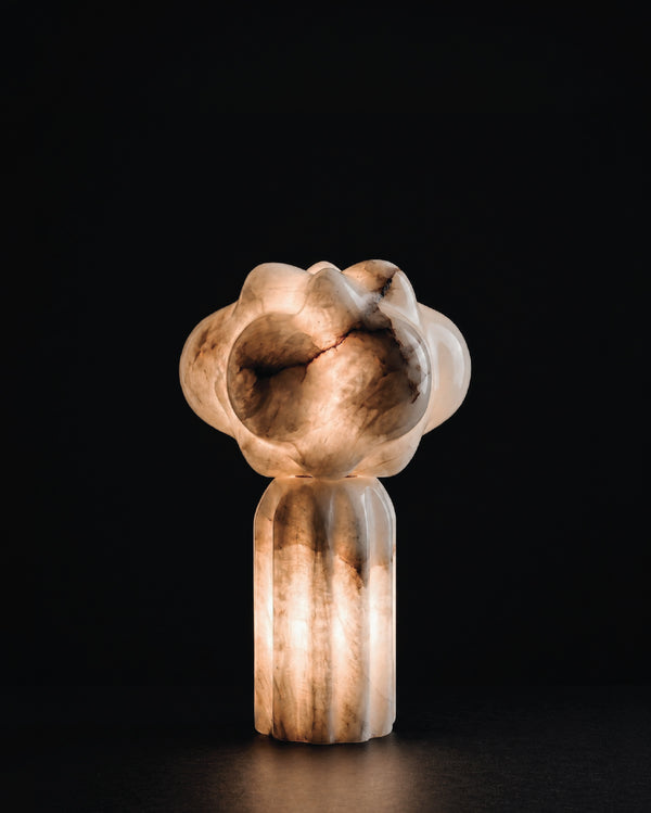 Close detail of illuminated alabaster on Alba No.1 Table Lamp