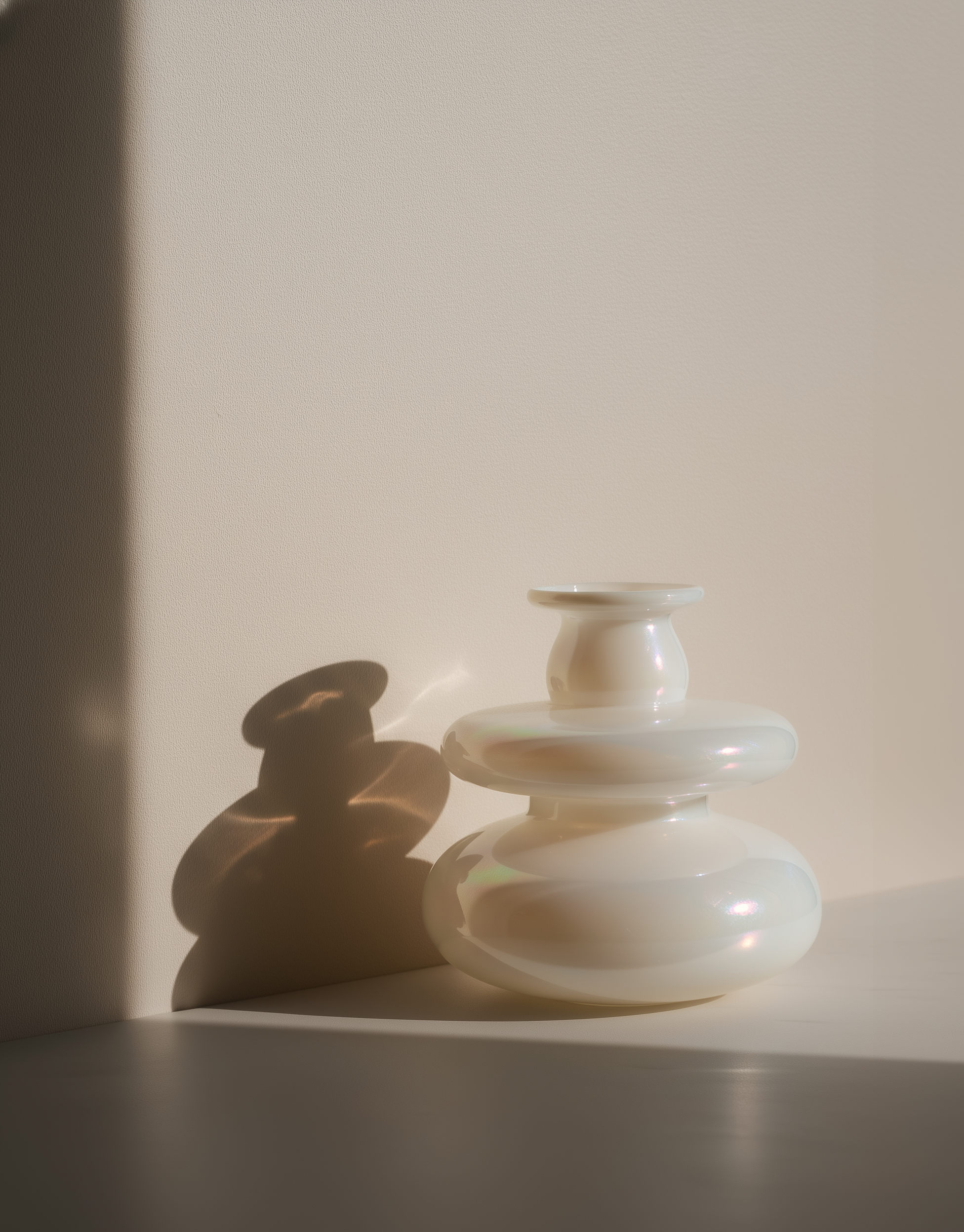 Mugen Loft Vase in opal handblown glass styled in a minimal interior setting