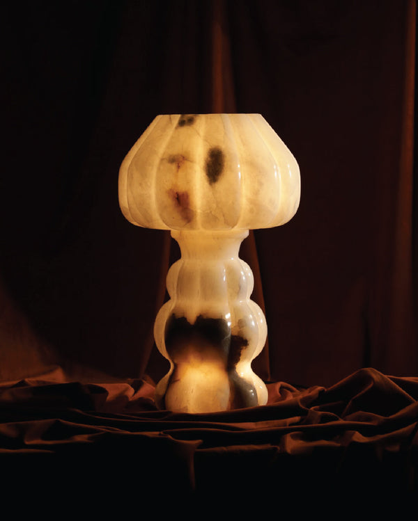 Lit Noura Table Lamp in alabaster