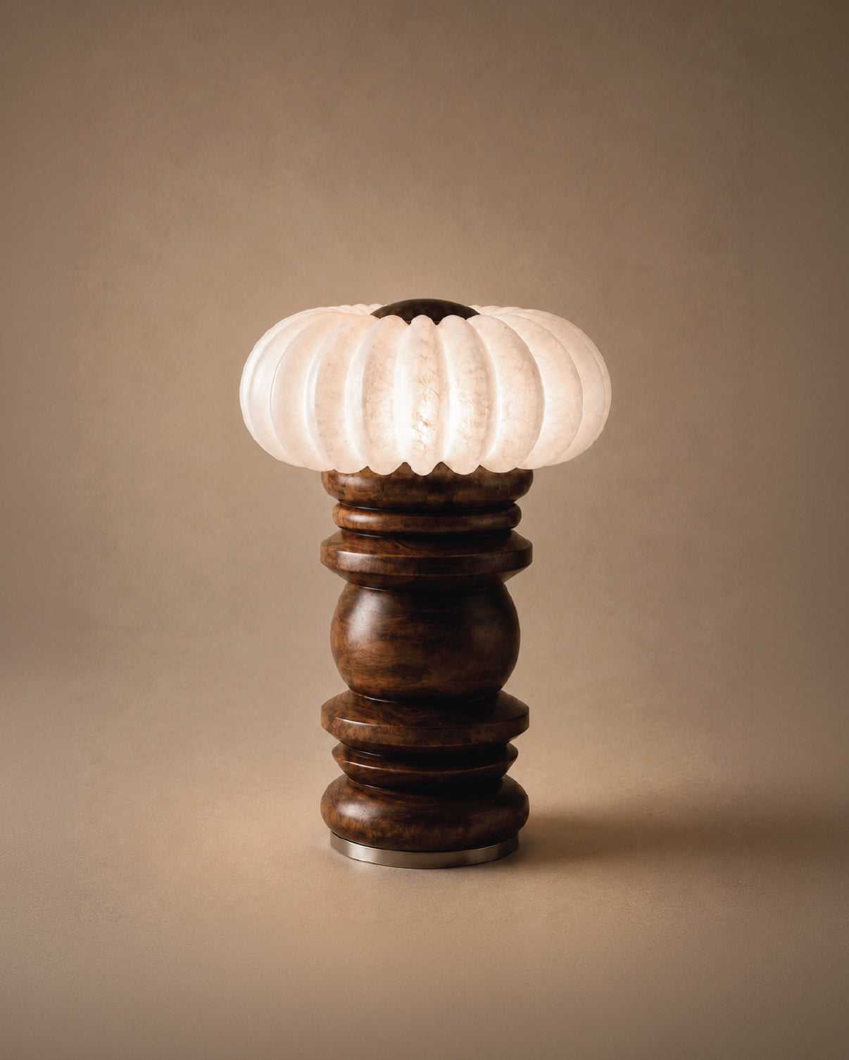 Close detail of illuminated alabaster on Shai Table Lamp